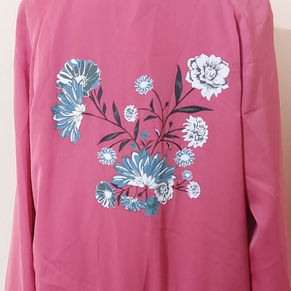 One Hart Mauve Pink Rose Floral Daisy Print Open Front Bomber Jacket Size Med - Picture 6 of 11